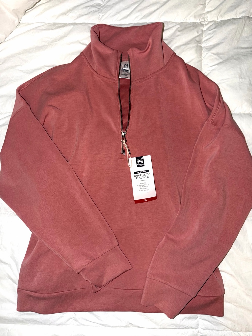 Members Mark Quarter-Zip Pullover Sweater - Dusty Rose XL